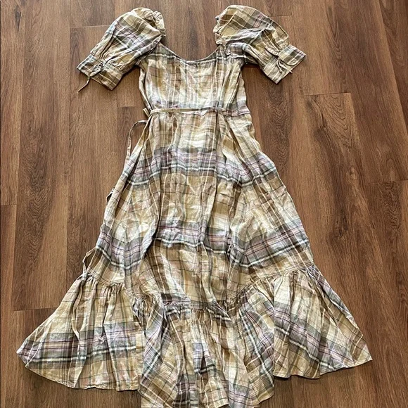 Polo Ralph Lauren Plaid Linen Midi Wrap Dress
